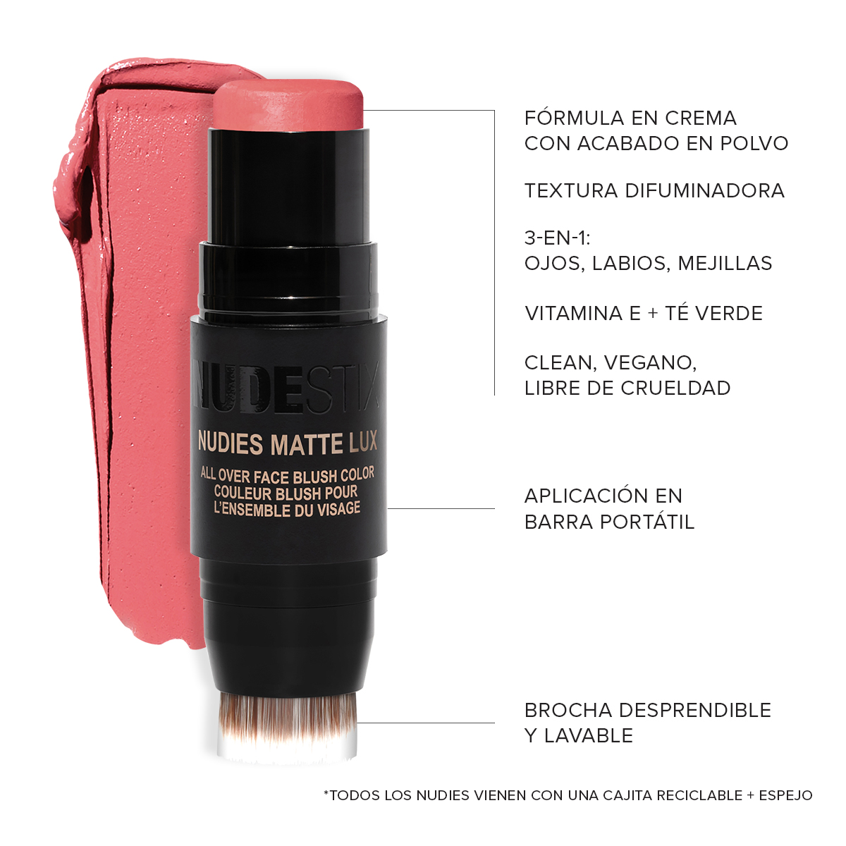 NUDIES MATTE LUX ALL OVER FACE BLUSH COLOR (RUBOR EN BARRA)